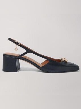 NWT Maje Black Leather Slingback Flats with Gold Chain Detail - Size EU 37